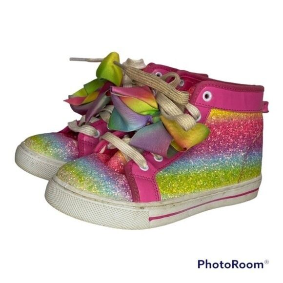 Jojo Siwa Pink Rainbow Glitter Hi Top Sneakers 3 Girls - Picture 1 of 8